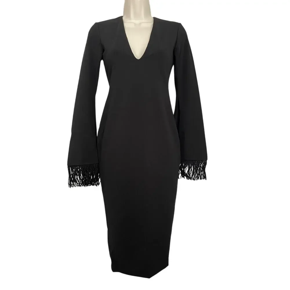 NWT Nookie Iris Long Sleeve‎ Plunge V-Neck Midi Dress Black Small